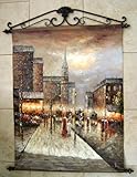 IMAGE OF Original Hand-painted Oil on Canvas Iron Rod Tapestry Painting of Parisian City Scene -- 47