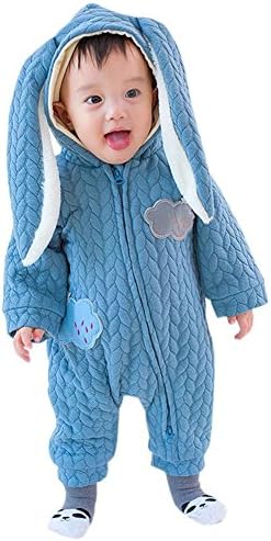 Baby Boy Winter Cotton Rabbit Ear Hoodie Coat Coverall Romper Onesie Outfit Blue