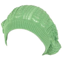 New Light Knit Crochet Slouchy Beret Tam Hat Neon Green
