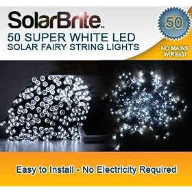 Solar Brite 50 LED Super Bright White Solar Fairy String Lights, choice of light effect. Ideal for Trees, Camping, Tents, Garden Parties & More