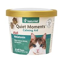 NaturVet Quiet Moments Calming Aid Plus Melatonin for Cats, 60 ct Soft Chews, Made in USA
