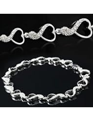 0.25 Ct 925 Sterling Silver Genuine Diamond Heart Shape Tennis Bracelet 7 "