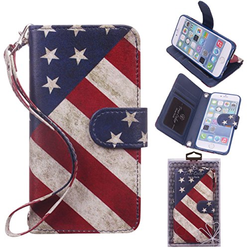 iPhone 6 6s Wallet Case, True Color® HD Printed Vintage American Flag Wristlet Purse Clutch with Removable Wrist Strap, Card Slots & I.D Window Magnetic Closure Media Stand [True HD Collection]