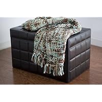 Rizzy Home TH-0097 50-Inch by 60-Inch Throw, Brown/Blue