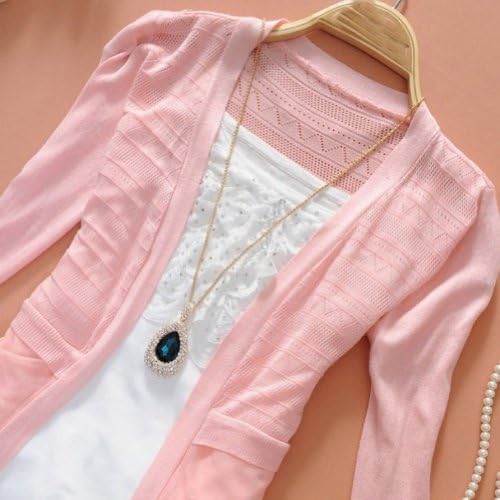 LOCOMO Women Lace Floral Bottom Sheer Cover Long Sleeve Cardigan FFJ007PNK