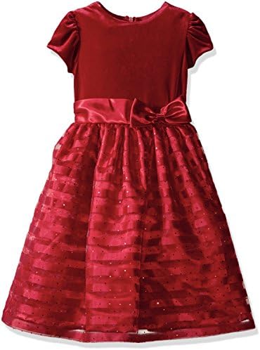 Jayne Copeland Girls' Little Girls' Velvet with Shadow Stripe and Disco Dots, Red, 2T