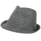 New Tweed Plaid Stingy Fedora Trilby Belt Hat Gray L/xl