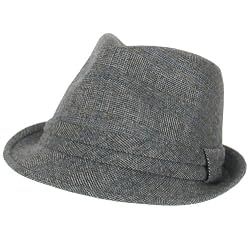 New Tweed Plaid Stingy Fedora Trilby Belt Hat Gray M/l
