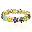 Yellow Gold Plated Sterling Silver Multi-Gemstone Flower Bracelet, 7.25"
