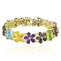 Yellow Gold Plated Sterling Silver Multi-Gemstone Flower Bracelet, 7.25