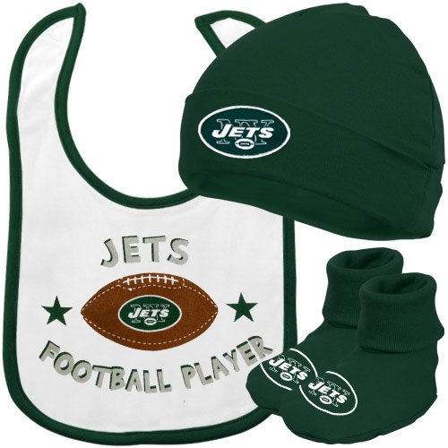 NFL Infant/Toddler Boys' New York Jets Cap, Bootie, Bib Set (Team Color, 6M)