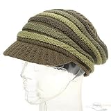 Stripe Knit Newsboy Cap-Olive