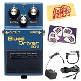 Boss BD-2 Blues Driver Guitar Effects Pedal Bundle with AC Adapter, 10-Foot Instrument Cable, Patch Cable, Pick Card, and Polishing Cloth