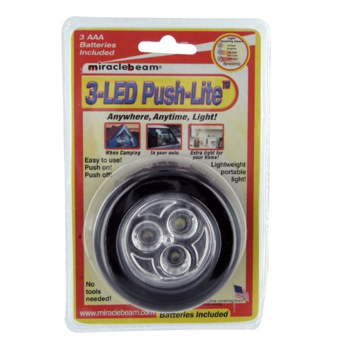 Miraclebeam 2654-Black 3-LED Lightweight Portable Push-Lite - Black
