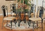 5pc Antique Brass Metal Dining Table w/Glass Top & Chairs Set