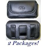 Barcelona Small PDA/ RIM Blackberry Curve 9300/ Curve 9330 size Universal Horizontal Cell Phone Case / Pouch / Holster with Belt Loop & Belt Clip [2 PACK]