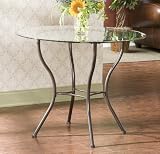 Round Dining Table with Tempered Glass Top Antique Bronze Metal Base