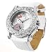 Ladies Hello Kitty metal cased rhinestone watch with syn leather strap and floating charms - White