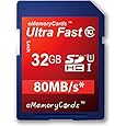 eMemoryCards 32GB/32GIG Ultra Fast 80MB/s SD SDHC Memory Card for Panasonic Lumix DMC-FZ72EB-K Camera