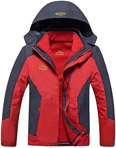 FanMagic Men's Water Resistant Wicking Breathable Anti-Static Removable Caps Jacket Red 3XL