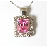 9ct White Gold Pink CZ Fancy Pendant on 18" Chain