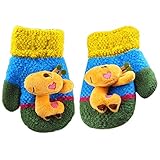 (FTzone)かわいいユニセックスキッズスーパー暖かいウールニット手袋・ミトン1歳2歳3歳4歳5歳 (キリン) (青)