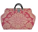 ArtisanStreet's Floral with Central Motif Tapestry Carpet Bag With Shoulder Strap. Features Victorian Design on Watermelon Red Background. Limited Edition. Use As An Overnight Bag Or Even As A Briefcase.