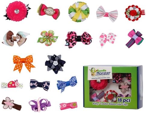 Bundle Monster 18pc Girl Baby Toddler Ribbon Bows Flowers Mixed Design Hair Clip