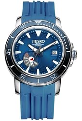 Jiusko Mens 24 Jewel Automatic Deep Dive Watch - 300m Scuba - Sapphire - Day Date - Blue Dial - Blue Rubber Strap - 75LSB08