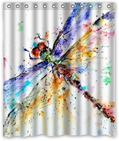 Eco Friendly Colorful Watercolor Dragonfly Art Printed Fabric Shower Curtain Polyester Waterproof Bathroom Curtains with Free Hooks 60" x 72"