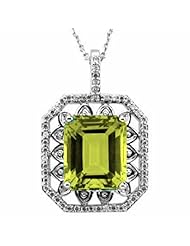 14K White Gold Emerald Cut Peridot and Diamond Pendant -- LIFETIME WARRANTY