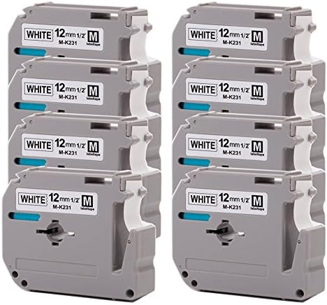 Wangsale Generic Replacemen Label Tape Compatible with Brother MK231 M-k231 P-Touch Tape 12mm x 8m (8 PK Black on White)