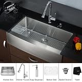 Kraus KHF200-33-KPF1650-KSD30CH 33 inch Farmhouse Single Bowl Stainless Steel Kitchen Sink with Chrome Kitchen Faucet and Soap Dispenser