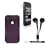 IMAGE OF Purple Ultimate Fusion 2pc Case Protective Cover Snap On Made for Apple iPhone 4S (4th Generation 16GB 32GB - AT&T - Verizon) + Includes a Crystal Clear High Quality HD Noise Filter Ear buds Earphones Headphones ( 3.5mm Jack ) + one Anti Glare Screen Protector