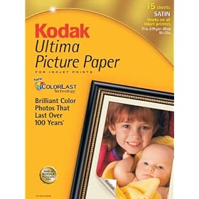 Kodak 8456147 Ultima Picture Paper, Satin, 8.5inx11in, 15 Sheets