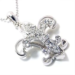 Silvertone Clear Crystal Fleur De Lis Pendant Necklace Fashion Jewelry