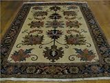 6'8 x 8'8 Ivory Persian Hand Knotted Wool Meshkabad Rug