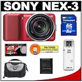 Sony Alpha NEX-3 Digital Camera Body & E 18-55mm OSS Compact Interchangeable Lens (Red) with 8GB Card + Battery + Case + Accessory Kit