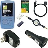 8 Piece Premium Value Combo Accessory Bundle Kit: Blue Silicone Skin Case Cover + USB Car Charger + USB Wall / Travel / AC Adapter Charger + USB 2in1 Data Sync Cable + Armband + Belt Clip + 3.5mm Aux Retractable Cable + Screen Protector / Guard for Sony Walkman NWZ A815 / A816 / A817 / A818 Series MP3 Player