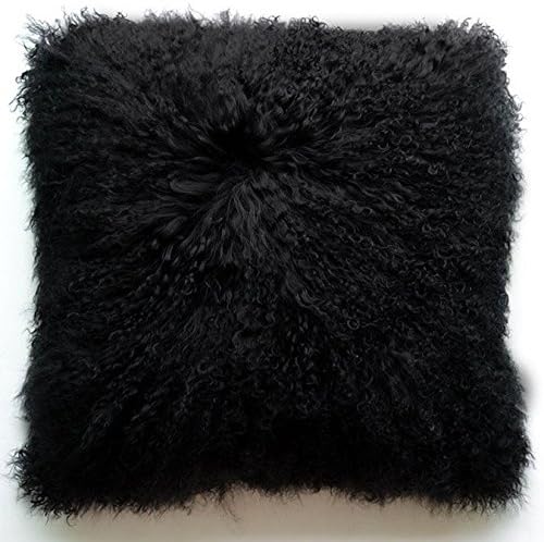 18" x 18" Tibetan / Mongolian Lamb Fur Pillow Cover (Black)
