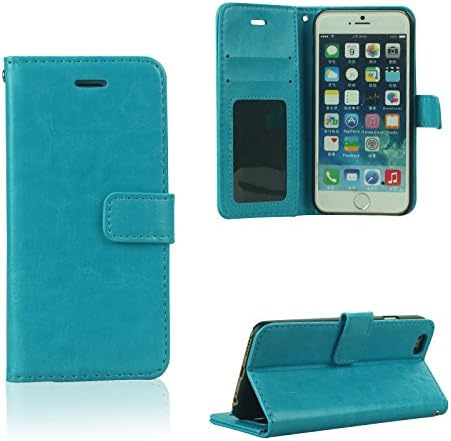 Premium Genuine Leather Wallet Flip Foldover Case with Magnetic Closure - Certified to fit Apple iPhone 6 Plus (5.5 inch) - Blue