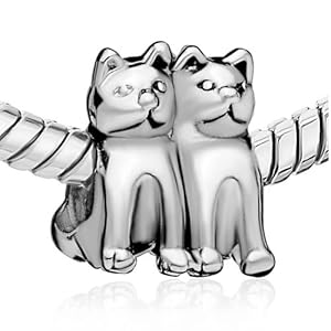 Pugster Twin Cat European Beads Fit Pandora Chamilia Biagi Charm Bracelet