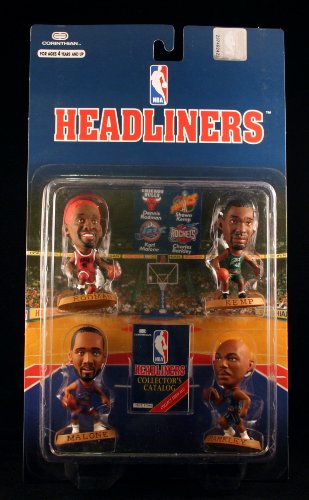 NBA HEADLINERS * DENNIS RODMAN (RED HAIR) / CHICAGO BULLS * KARL MALONE / UTAH JAZZ * CHARLES BARKLEY / HOUSTON ROCKETS * SHAWN KEMP / SEATTLE SONICS * 1996 3-Inch Figures 4-Pack Set