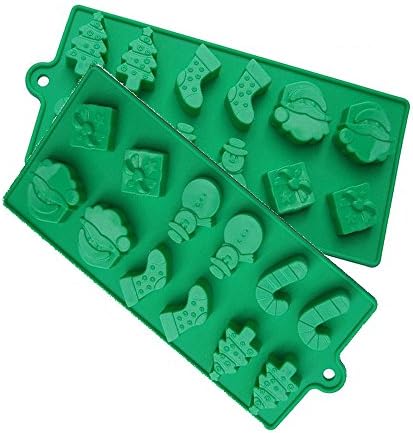 Mehome 2 Pack Christmas Xmas Silicone Mould , Candy Chocolate Mold , Fondant Gummies, Ice,Chocs , Gummies,Snowman stockings tree Handmade Soap Moulds
