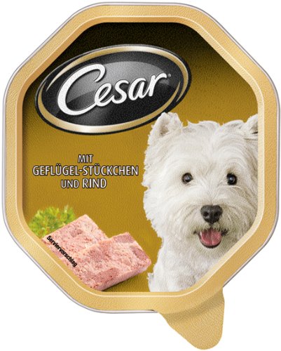 Cesar Standard Schale mit Geflügel-Stückchen und Rind 24x150g