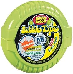 Hubba Bubba Bubble Gum Tape, Sour Green Apple, 6-Foot Tapes (Pack of 24)