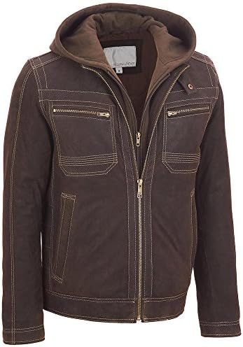 Wilsons Leather Mens Suede Hooded Jacket XL Brown