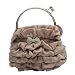 Artsywedding Ruffled Chiffon Handbag with Metallic Handle-Brown