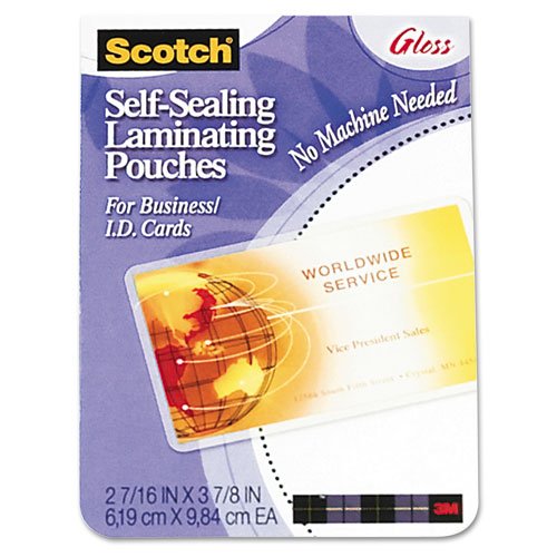 Scotch Products - Scotch - Self-Sealing Laminating Pouches, 9.5 mil, 2-7/16 x 3-7/8, Business Card Size, 25 - Sold As 1 Pack - Instant lamination without a machine. - Nonglare finish. - Photo-safe, acid-free permanent protection.