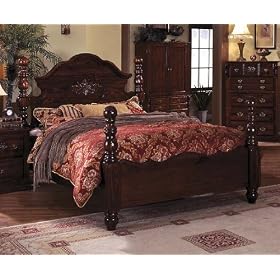 Scalloped Dark Walnut Queen Size Bed Frame